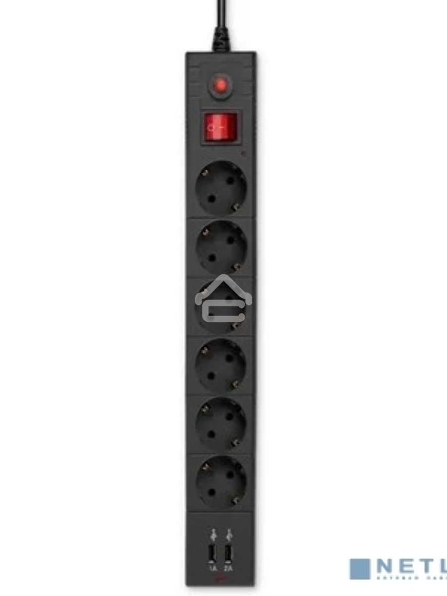 Сетевой фильтр Buro BU-SP1.8_USB_2A-B 1.8м (6 розеток) черный (коробка)