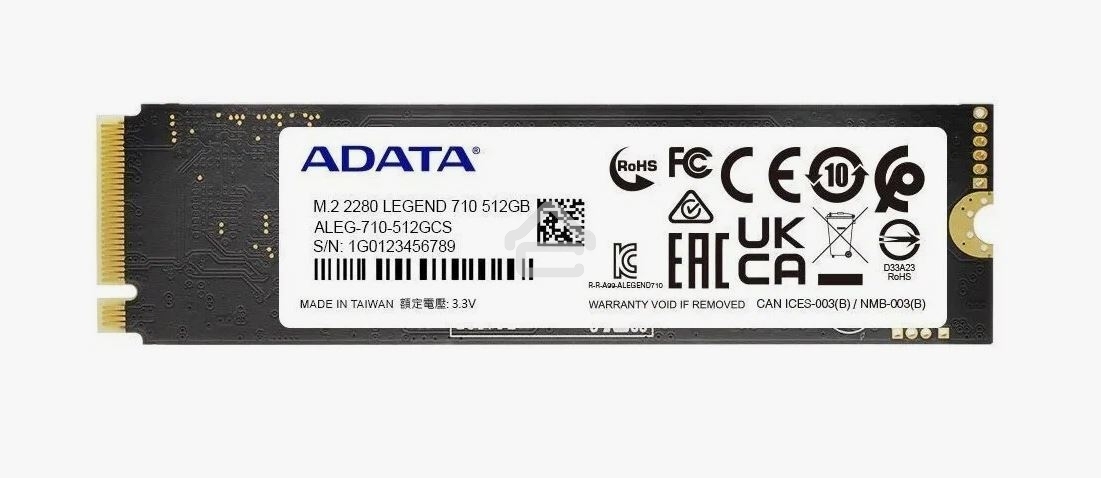 Накопитель SSD ADATA LEGEND 710, 512Gb, PCIe 3.0 x4, M.2 2280, NVMe, R/W 2400/1600, с радиатором