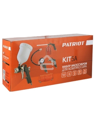 Набор пневмоинструмента PATRIOT KIT 5A  5пр.  краскопульт с в.баком пистолеты шланг5м пульверизатор