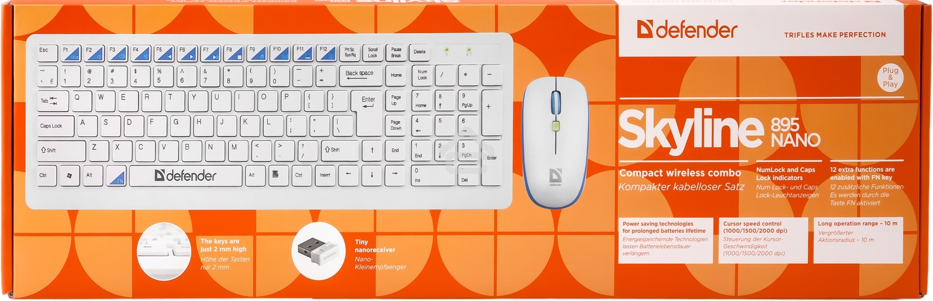 Клавиатура + мышь Defender Skyline 895 Nano W (белый) Кл:104, 1000/1500/2000dpi