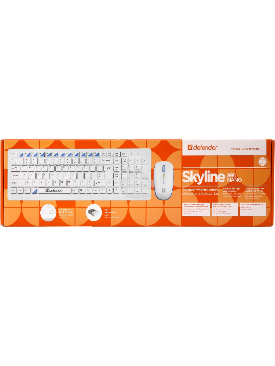 Клавиатура + мышь Defender Skyline 895 Nano W (Белый) Кл:104, 1000/1500/2000dpi