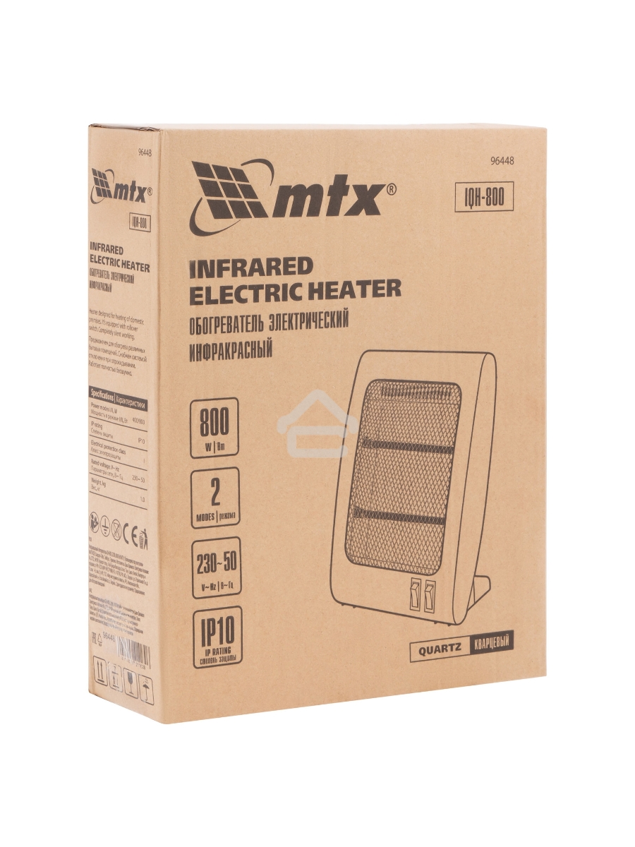 Инфракрасный обогреватель MTX IQH-800, белый, кварцевый, 800 Вт, 8 м2