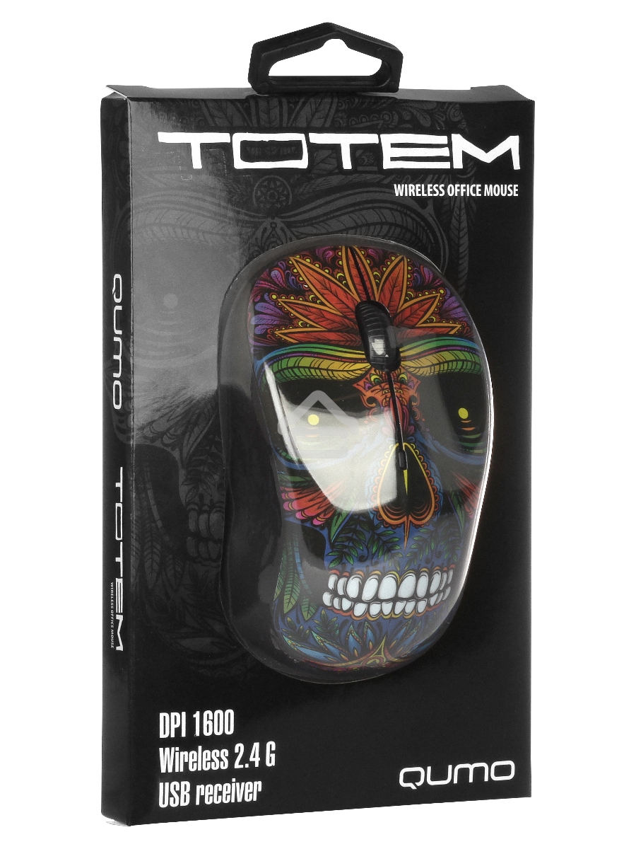 Мышь беспроводная Qumo Office M41 Totem черный, 1600 dpi, радиоканал, USB, кнопки - 4