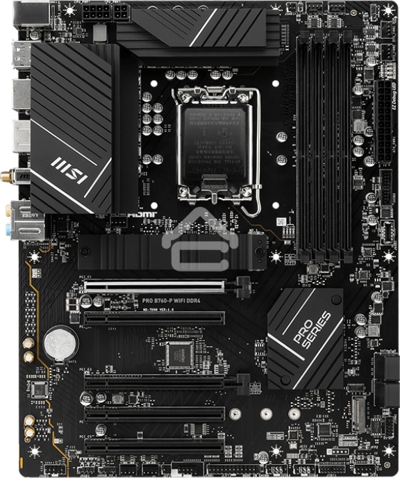 Материнская плата MSI PRO B760-P WIFI DDR4, LGA 1700, Intel B760, 4xDDR4, 4xSATA, 2xM.2, 1xPCIe 4.0 x16, 1xPCIe 4.0 x4, 3xPCIe 3.0 x1, 1xHDMI, 1xDP, 1xRJ45 2.5Gb, Wi-Fi 6E, Bluetooth 5.3, 1xUSB-C 3.2 Gen 2, 2xUSB-A 3.2 Gen 2, 4xUSB-A 2.0, 5x3.5мм, TOSLINK