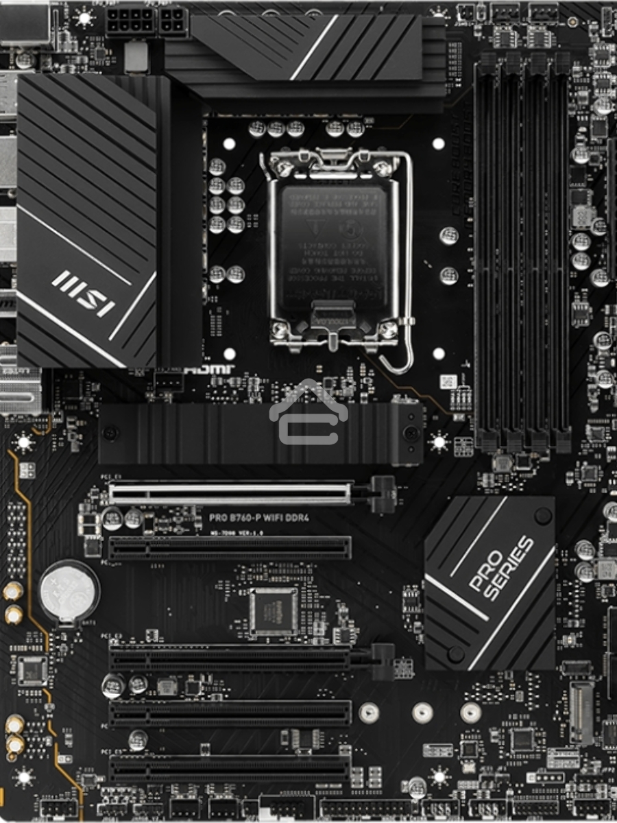 Материнская плата MSI PRO B760-P WIFI DDR4, LGA 1700, Intel B760, 4xDDR4, 4xSATA, 2xM.2, 1xPCIe 4.0 x16, 1xPCIe 4.0 x4, 3xPCIe 3.0 x1, 1xHDMI, 1xDP, 1xRJ45 2.5Gb, Wi-Fi 6E, Bluetooth 5.3, 1xUSB-C 3.2 Gen 2, 2xUSB-A 3.2 Gen 2, 4xUSB-A 2.0, 5x3.5мм, TOSLINK
