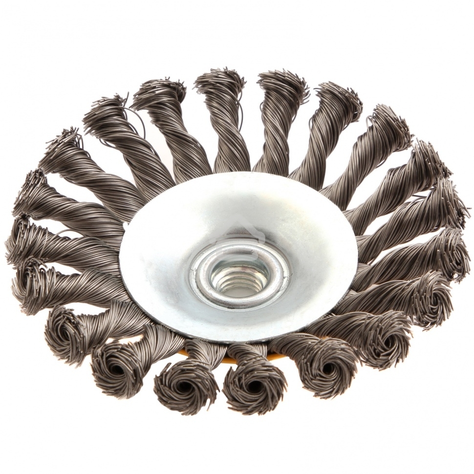 Щетка для УШМ Denzel 125 мм, М14, тарелка, крученая нержавеющая проволока 0,5 мм