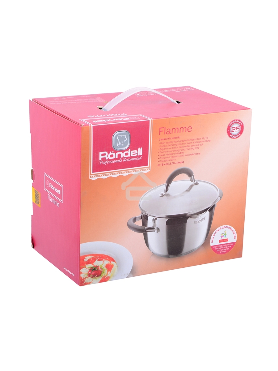 Кастрюля Rondell RDS-023 с\кр 18 см, (2,3л) Flamme (нерж.сталь 18/10,ручки из нерж.стали со вставкой силикон)