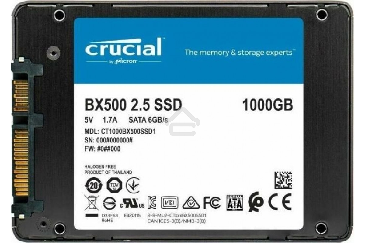 Накопитель SSD Crucial BX500, 1Tb, SATA III, 2.5