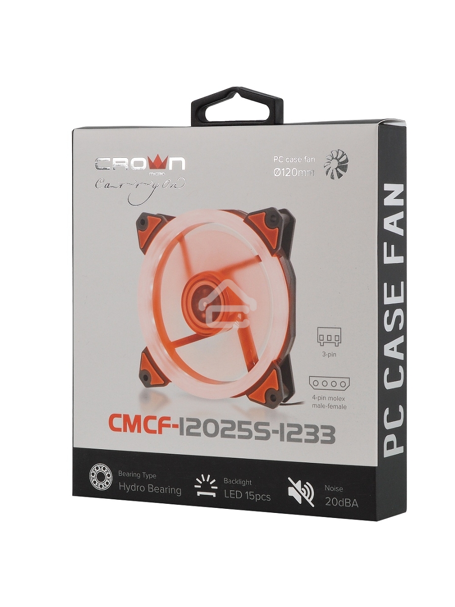 Вентилятор для корпуса Crown CMCF-12025S-1233 черный/оранжевый, 120 мм, 1650 об/мин, 23 дБ, 3 pin