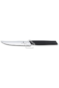 Нож кухонный Victorinox Swiss Modern (6.9003.12W) стальной столовый для стейка лезв.120мм серрейт. заточка черный