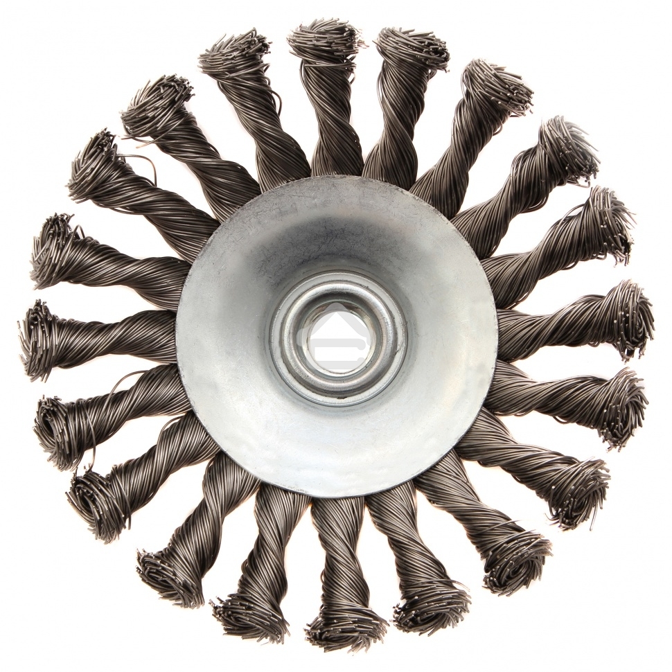 Щетка для УШМ Denzel 125 мм, М14, тарелка, крученая нержавеющая проволока 0,5 мм