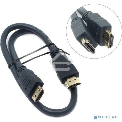 Кабель HDMI CP-HM-HM-0.5M Wize, 0.5 м, v.2.0, K-Lock, soft cable, 19M/19M, позол.разъемы, экран, темно-серый, пакет