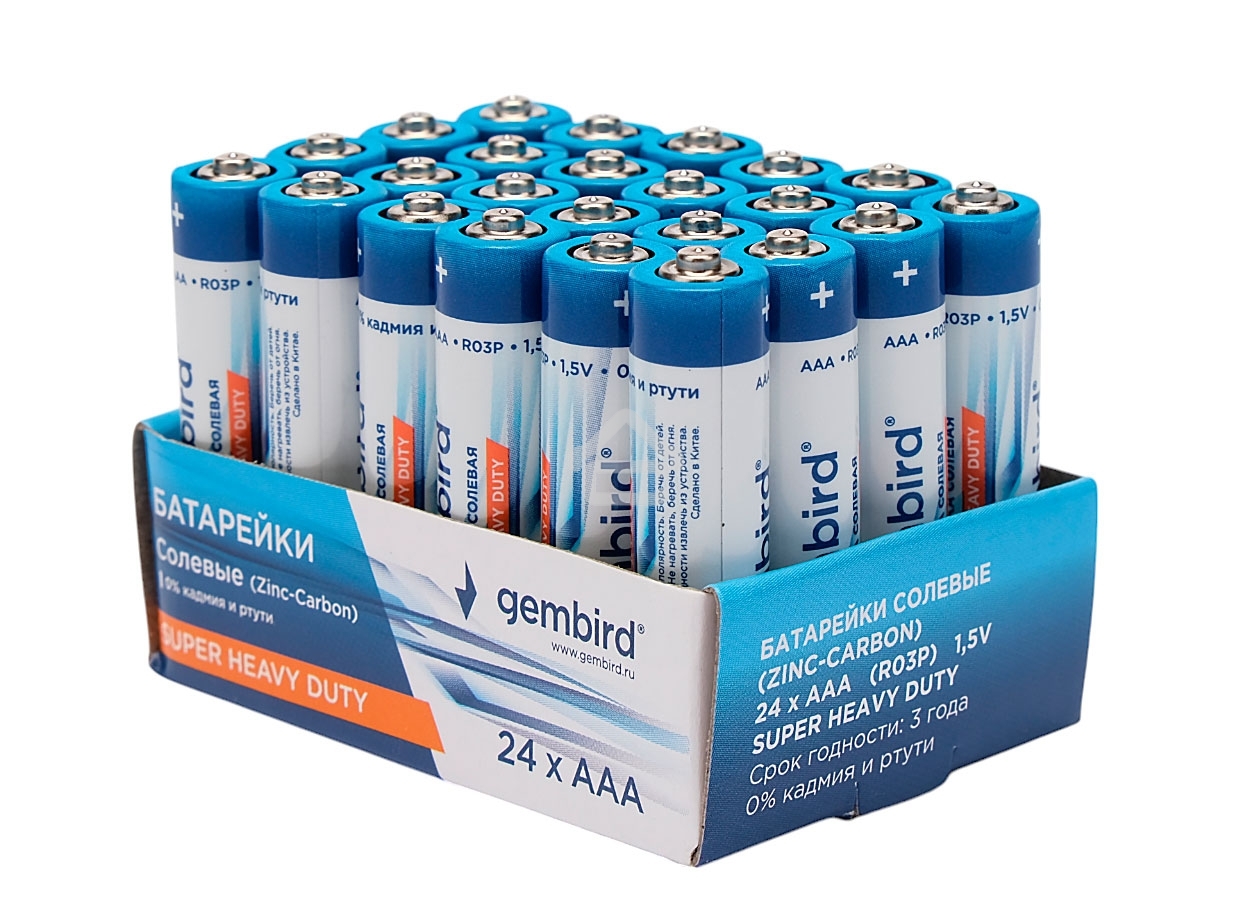 Батарейки солевые Gembird GB-R03P-24B, тип AAA, 24шт, коробка