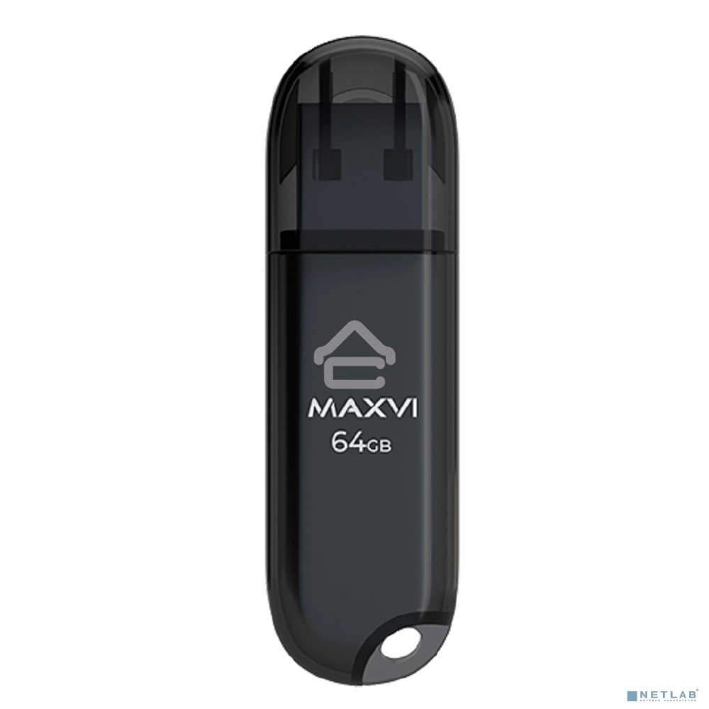 Флешка USB R/W Maxvi P1 64GB USB 2.0 black, монолит с колпачком, ABS пластик