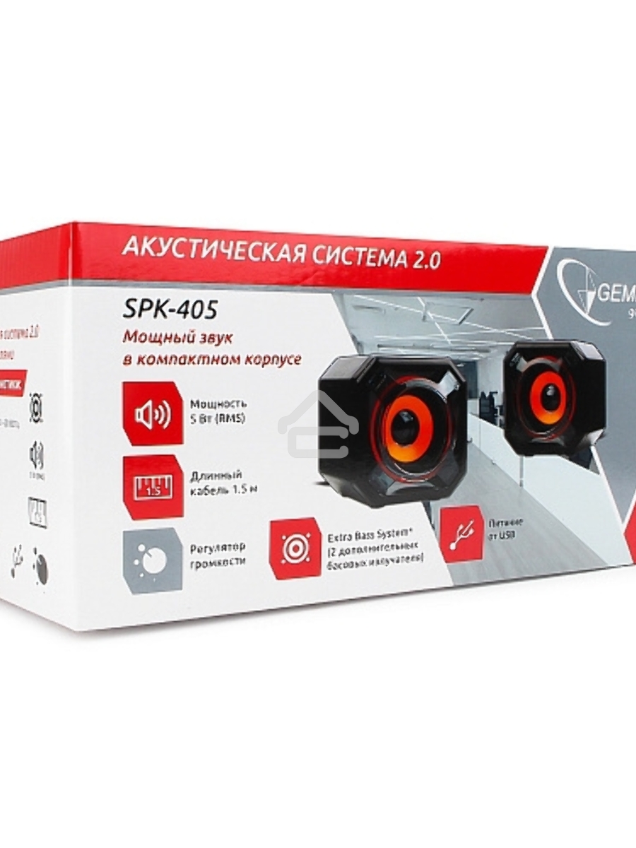 Акустич. система 2.0 Gembird SPK-405, пассив. излучатели, черный, 5 Вт, рег. громкости USB-питание					