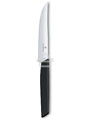 Нож кухонный Victorinox Swiss Modern (6.9003.12W) стальной столовый для стейка лезв.120мм серрейт. заточка черный