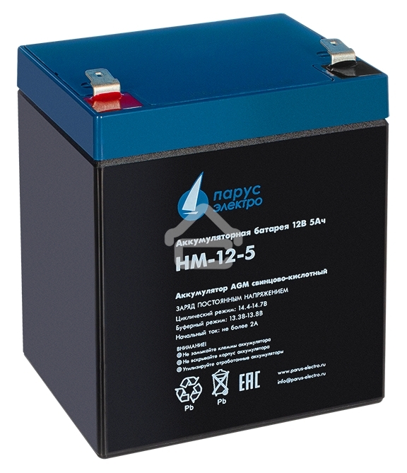 Батарея для ИБП Парус-электро HM-12-5 (AGM/12В/5А·ч/клемма F2), 90х70х101мм