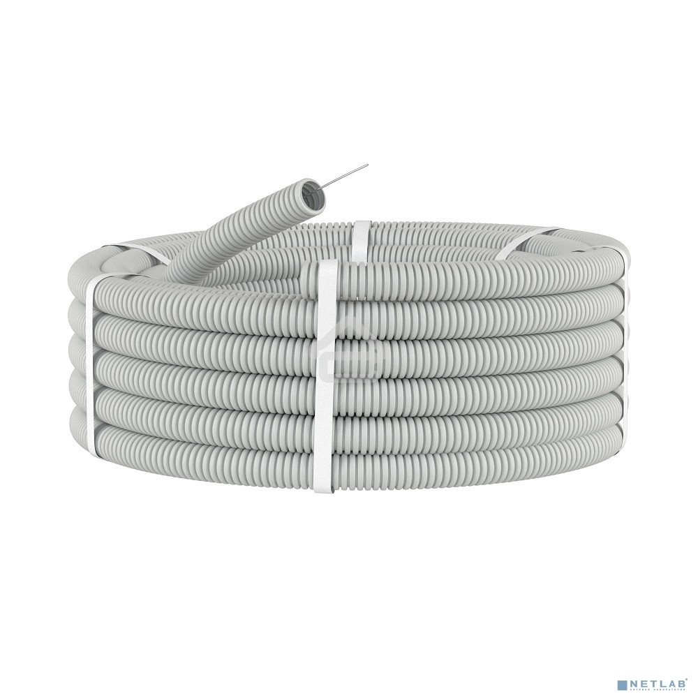 Труба гофрированная ПВХ d32 мм с протяж. сер. (уп.25 м) ДКС