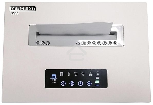 Шредер Office Kit S500 (2х15) белый (секр.P-5)/фрагменты/17лист./50лтр./скрепки/скобы/пл.карты/CD
