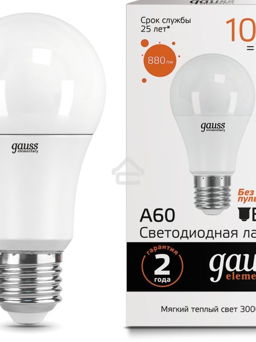 Лампа светодиодная GAUSS Elementary 23210LED A60 E27 10W 3000K 1/40