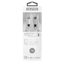 Кабель Qumo MFI, Type-С -Apple 8 pin, 1м, Type-C, 5В, 2,4А, 12W, нейлоновая оплетка, металлический коннектор, серебро