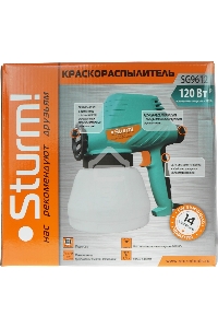 Краскопульты, аэрографы Sturm SG9612 Краскопульт Sturm, 120 Вт, 300 мл/мин, 80 DIN, бак 1 л, РЕГУЛ. ИНТЕНС. РАСПЫЛЕНИЯ [SG9612]