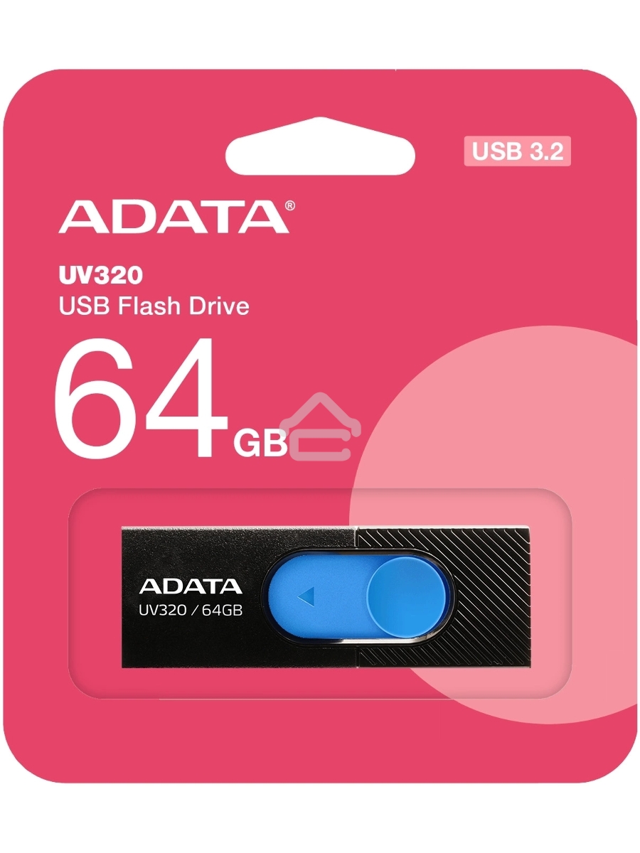 Флеш диск 64GB ADATA UV320, USB 3.1, Черный/Голубой