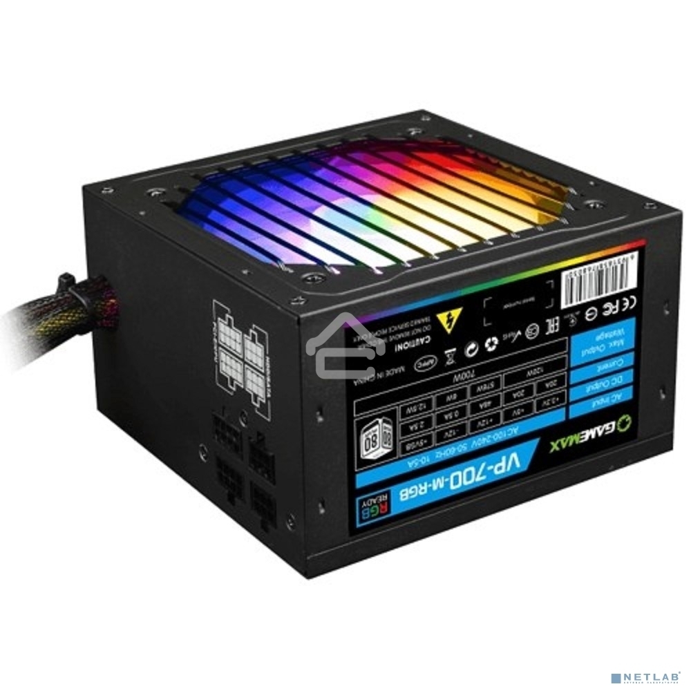 Блок питания GameMax VP-700-RGb-MODULAR, 700Вт, 80 PLUS Bronze, 120мм, модульный, черный