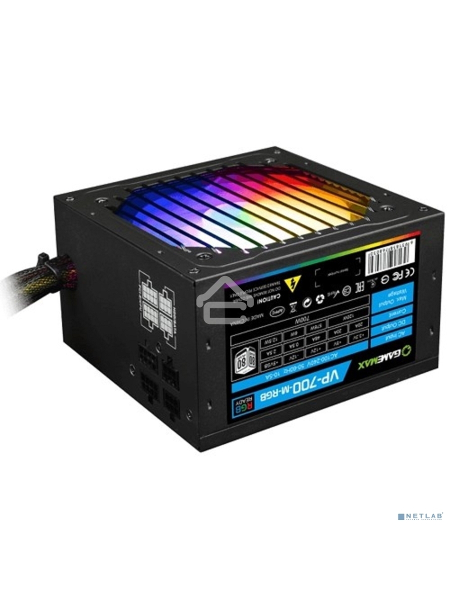 Блок питания GameMax VP-700-RGB-MODULAR, 700Вт, 80 PLUS Bronze, 120мм, модульный, черный