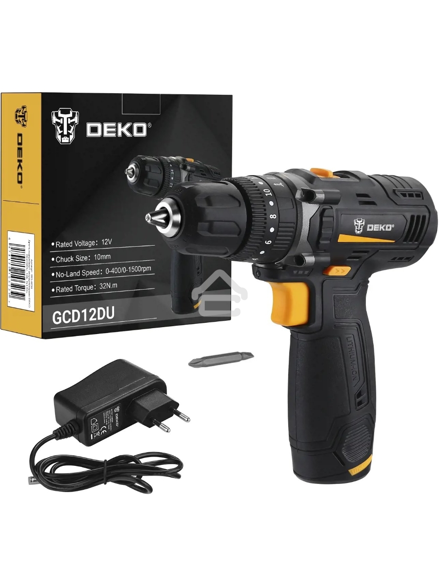 Дрель-шуруповерт Deko GCD12DU, 12 В, 2 Ач, аккумуляторная, ударная