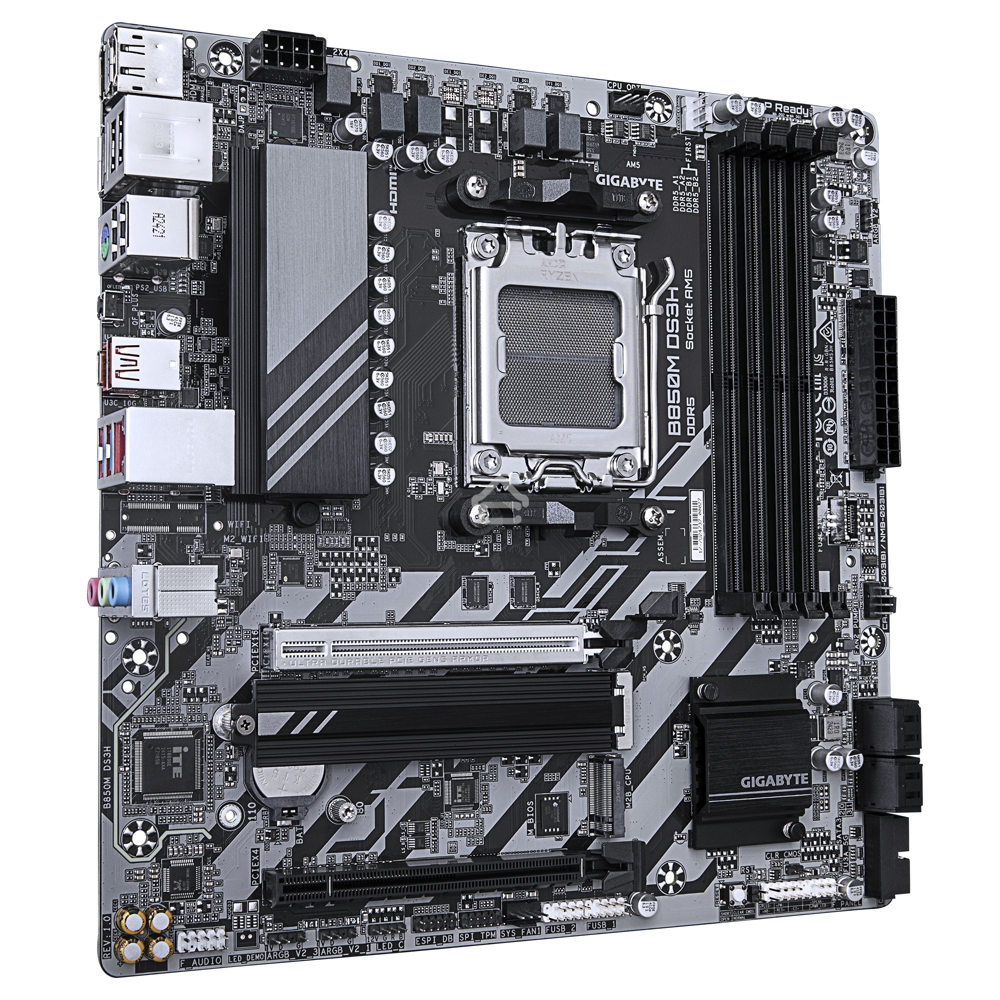 Материнская плата Gigabyte B850M DS3H, AM5, AMD B850, 4xDDR5, 4xSATA, 2xM.2, 1xPCIe 5.0 x16, 1xPCIe 3.0 x4, 1xHDMI, 2xDP, 1x 2.5Gb LAN, 3xUSB-A 3.2 Gen 1, 1xUSB-A 3.2 Gen 2, 4xUSB-A 2.0, 1xUSB-C 3.2 Gen 2, 3x3.5 мм, 7.1, mATX