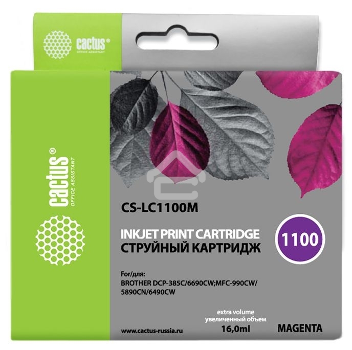 Картридж струйный Cactus CS-LC1100M пурпурный (16 мл) для Brother DCP-385c/6690cw/MFC-990/5890/5895/6490