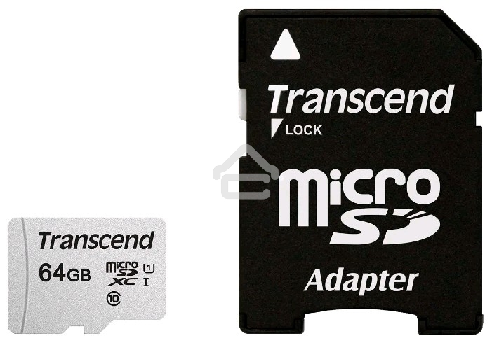 Флеш карта Micro SecureDigital 64Gb Transcend Class 10 TS64GUSD300S-A MicroSDXC Class 10 UHS-I, SD adapter
