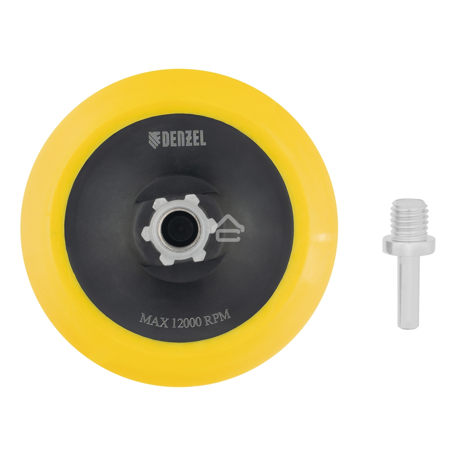 Тарелка опорная Denzel для дрели и УШМ с липучкой, 125 мм, мягкая, с адаптером c М14 на d8