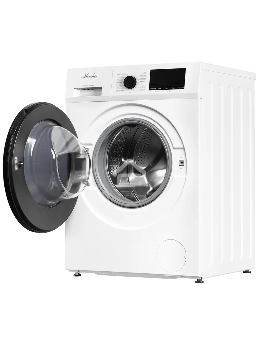 Стиральная машина с функцией сушки MONSHER MWDM 665 Blanc High-Tech, загрузка 10.5 кг, 13 программ, кнопочное управление, инверторный двигатель, 1400 об/мин, цвет белый