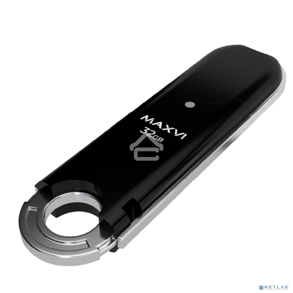 Флешка USB R/W Maxvi P2 32GB USB 2.0 black, монолит с колпачком, ABS пластик
