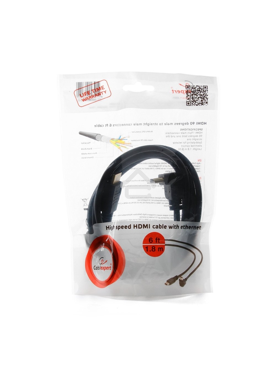 Кабель Cablexpert HDMI CC-HDMI490-6, 19M/19M, v2.0, медь, позол.разъемы, экран, угловой, 1.8м, черный, пакет