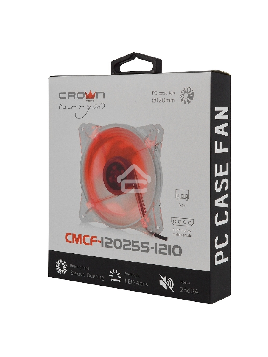 Вентилятор для корпуса Crown CMCF-12025S-1210 прозрачный/красный, 120 мм, 1650 об/мин, 28 дБ, 3 pin