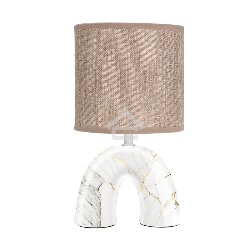 Светильник декоративный настольный Rexant Форте, основание дуга под золотой мрамор, бежевый абажур, цоколь Е27, 60Вт