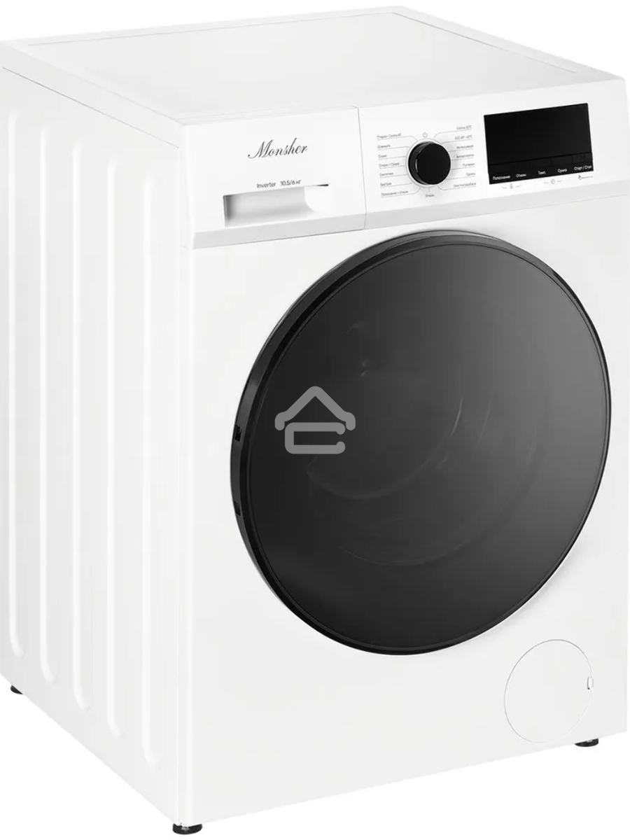 Стиральная машина с функцией сушки MONSHER MWDM 665 Blanc High-Tech, загрузка 10.5 кг, 13 программ, кнопочное управление, инверторный двигатель, 1400 об/мин, цвет белый