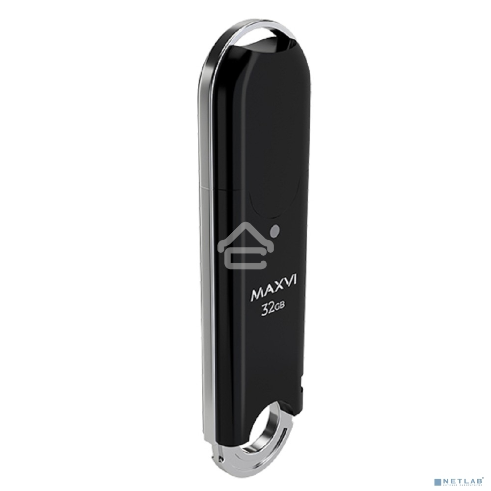 Флешка USB R/W Maxvi P2 32GB USB 2.0 black, монолит с колпачком, ABS пластик