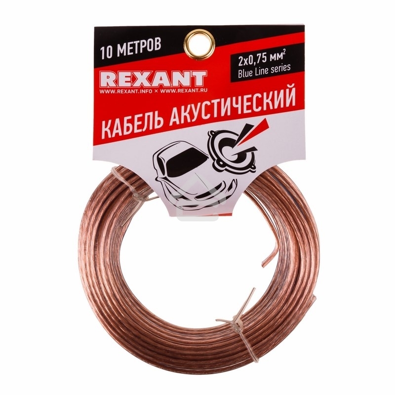 Кабель акустический Rexant 2х0,75 мм², прозрачный BLUELINE, мини-бухта 10 м