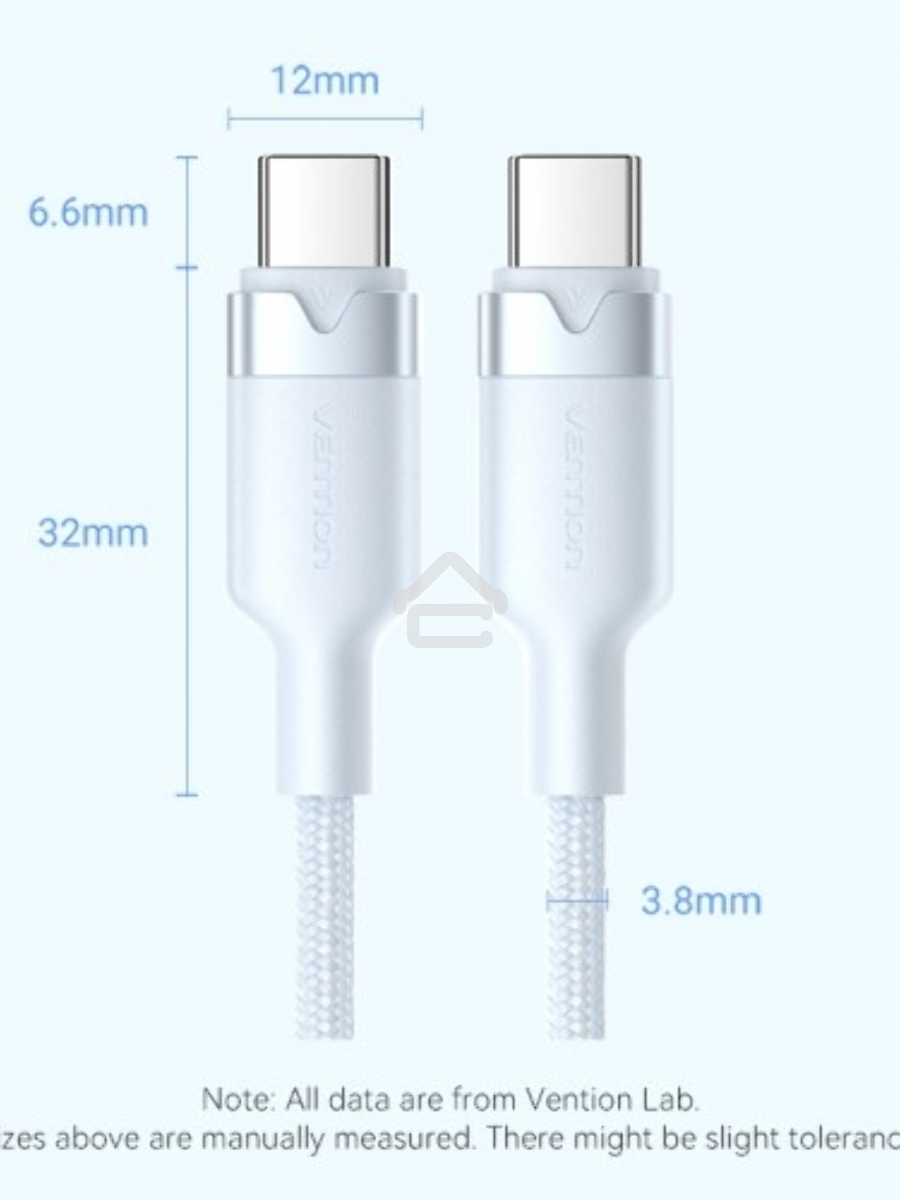 Кабель Vention USB 2.0 CM/CM - 1м. Белый 3А PD60W