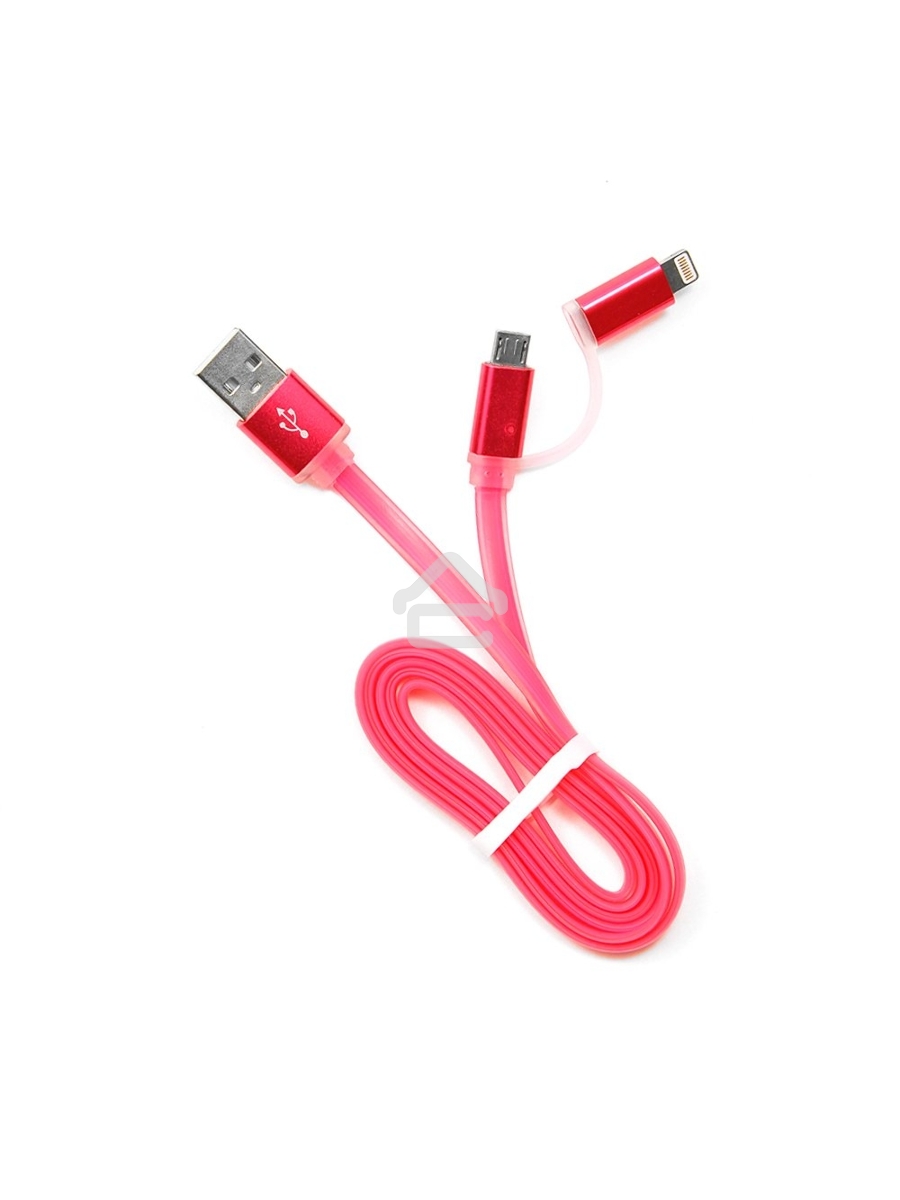 Кабель USB 2.0 Cablexpert CC-mAPUSB2pk1m, AM/microBM 5P - iPhone lightning, 1м, комбо кабель, алюминиевые разъемы, розовый, блистер