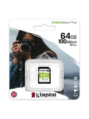 Флеш карта SDHC 64Gb Class10 Kingston <SDS2/64GB>, Canvas Select 100R CL10 UHS-I