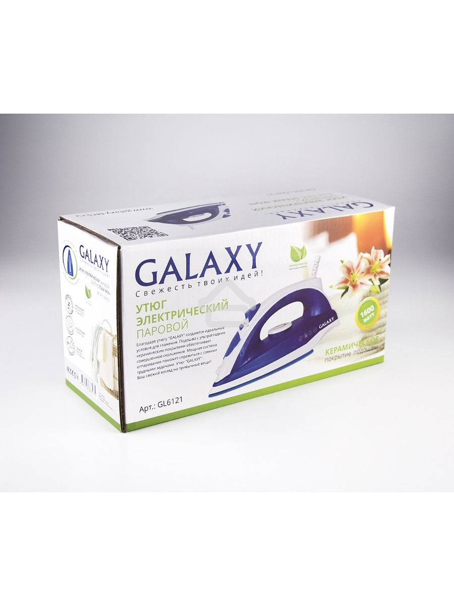 Утюг Galaxy Line GL 6121, синий, паровой, 1600 Вт, керамическое покрытие подошвы, указатель максимального уровня воды, индикатор нагрева, вертикальное отпаривание, паровой удар, функция увлажнения, защита от перегрева, резервуар для воды 470 мл, подача па