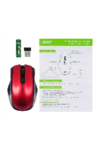 Мышь беспроводная Acer OMR032 черный/красный, 1600 dpi, радиоканал, USB, кнопки - 4