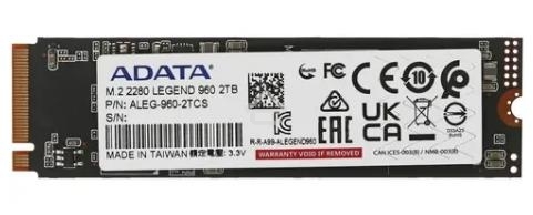 Накопитель SSD ADATA LEGEND 960, 2Tb, PCIe 4.0 x4, M.2 2280, NVMe, R/W 7400/6800, с радиатором
