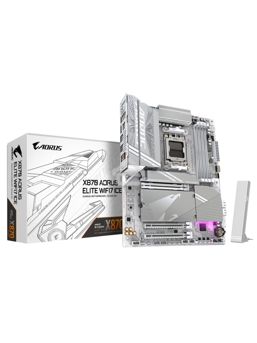 Материнская плата Gigabyte X870 AORUS ELITE WIFI7 ICE, AM5, AMD X870, 4xDDR5, 4xSATA, 4xM.2, 1xPCI-E 5.0 x16, 1xPCI-E 4.0 x4, 1xPCI-E 3.0 x2, 1xHDMI, 1x 2.5Gb LAN, 2xUSB-C 4.0, 2xUSB 3.2 Gen 2, 4xUSB 3.2 Gen 1, 4xUSB 2.0, 2x3.5 мм, 7.1, ATX