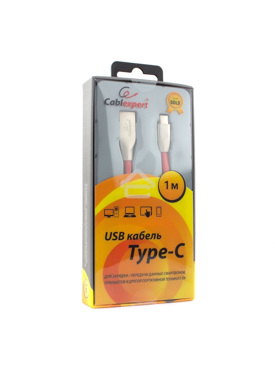 Кабель USB 2.0 Cablexpert CC-G-USBC01R-1M, AM/Type-C, серия Gold, длина 1м, красный, блистер